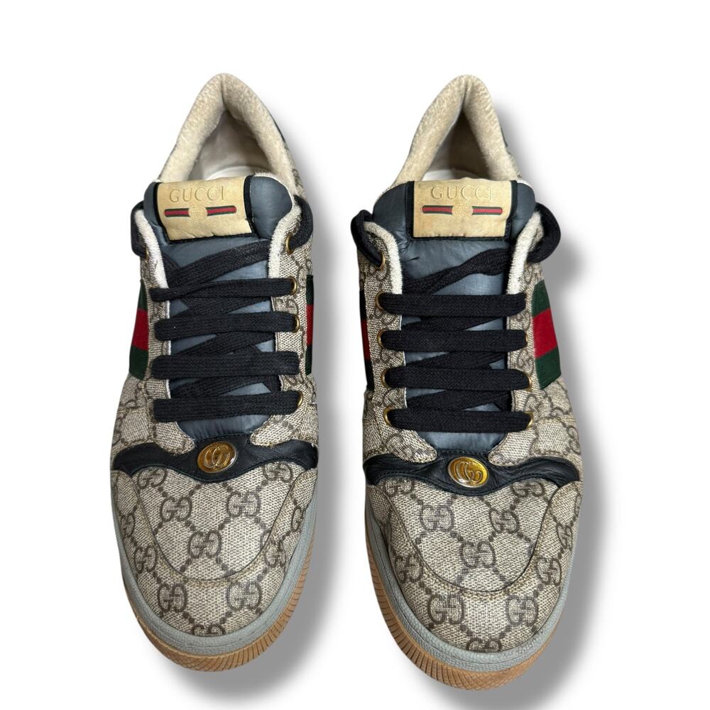 Gucci Screener canvas beige brown red green low top Sneakers size 10 Mens - Picture 2 of 13